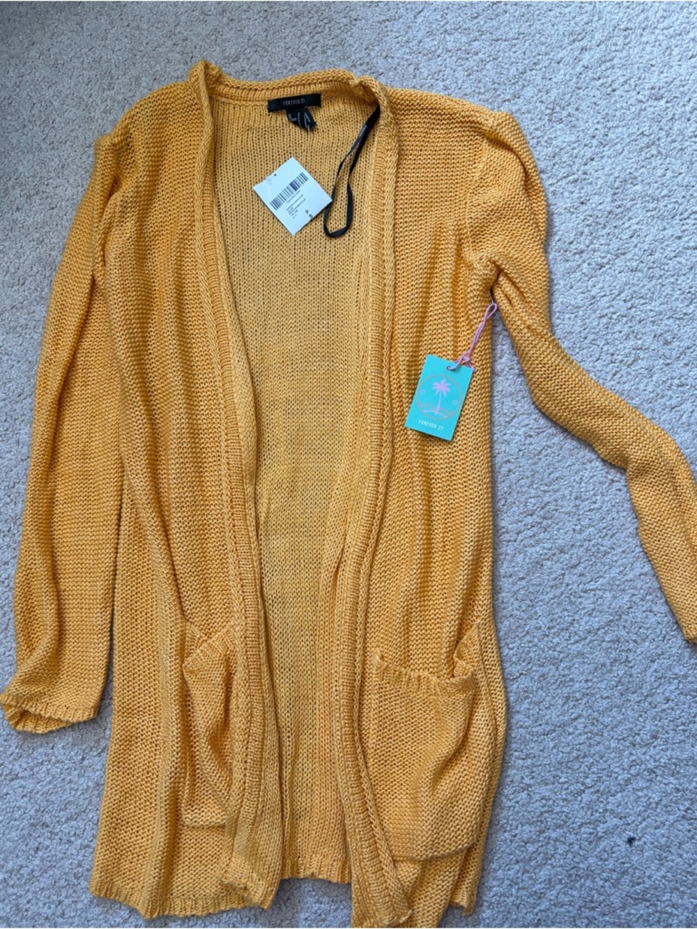 Forever 21 Mustard Open-Front Knit Cardigan